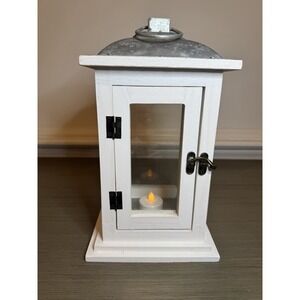 White Decorative Lantern with Flameless LED Candle - Battery Operated